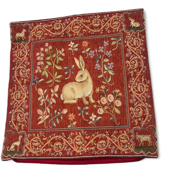 Art De Lys France Pillow Cover Medieval Rabbit French Couch Cushion Mille-fleur - Picture 1 of 8